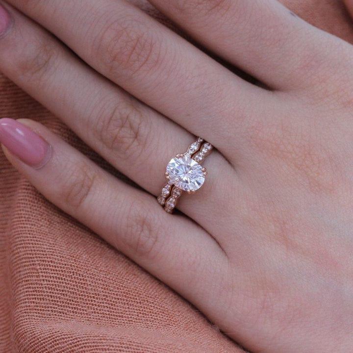 1.00CT Oval Lab-Grown Diamond Double Prong Bridal Set With Wedding Band(2Pcs) - JBR Jeweler