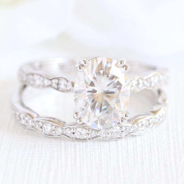 1.00CT Oval Lab-Grown Diamond Double Prong Bridal Set With Wedding Band(2Pcs) - JBR Jeweler