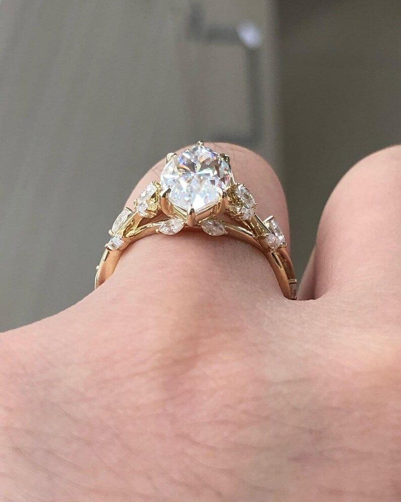 1.50 CT Marquise Diamond Cluster Moissanite Wedding Engagement Ring - JBR Jeweler