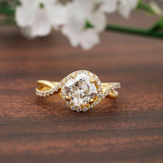 1.50CT Cushion Diamond Halo Split Shank Moissanite Engagement Ring - JBR Jeweler