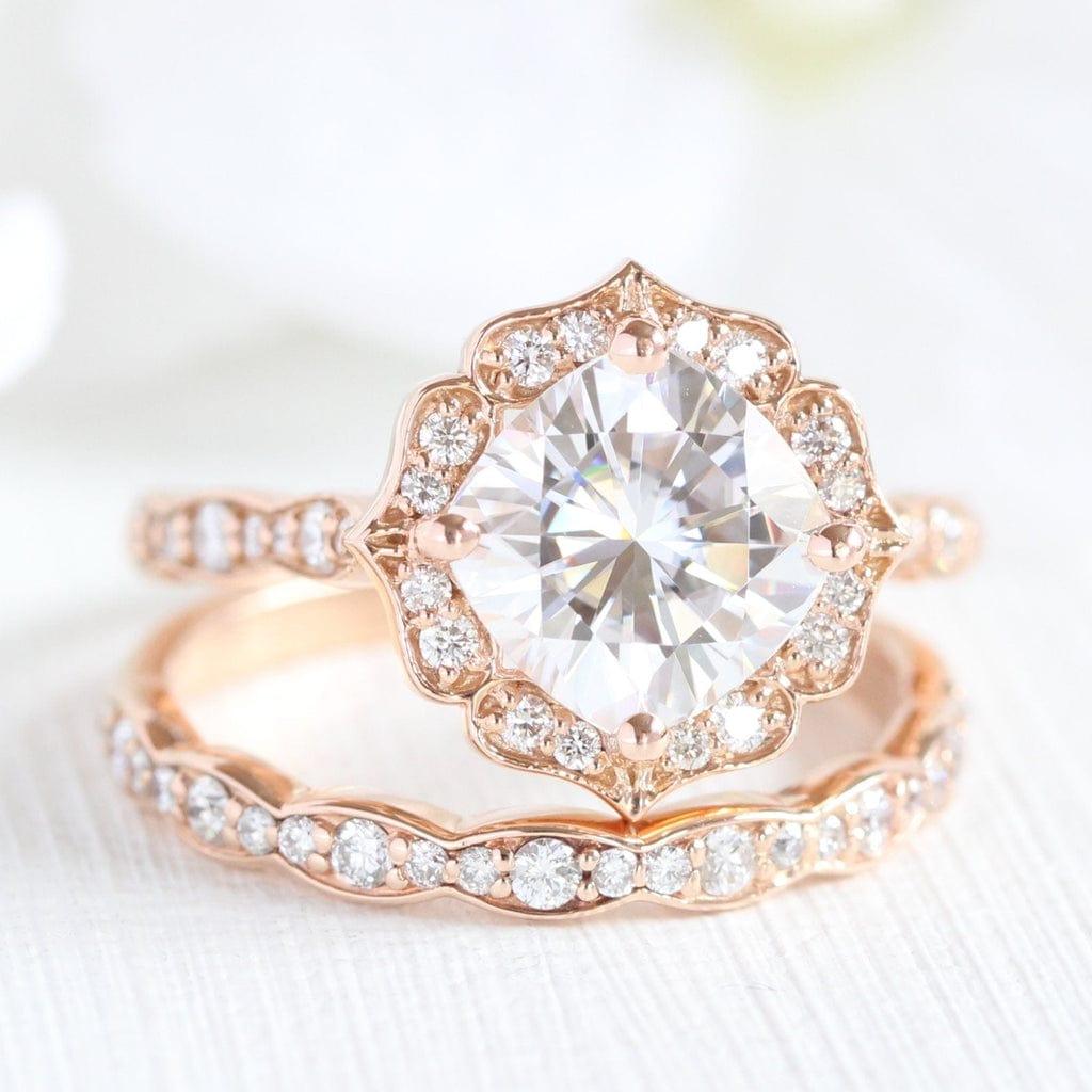 1.50CT Cushion Lab-Grown Diamond Floral Halo Bridal Set with Matching Band (2Pcs) - JBR Jeweler