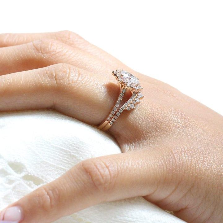 1.50CT Oval Lab-Grown Diamond Unique Bridal Set With Wedding Band(2Pcs) - JBR Jeweler