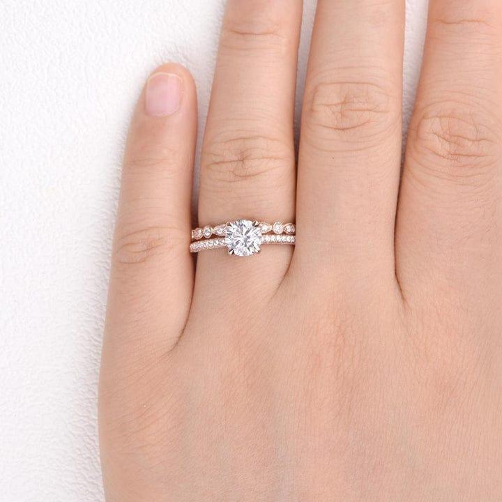 1.50CT Round Cut Lab Grown Diamond Crown Bridal Ring Set with Band (2PCS) - JBR Jeweler