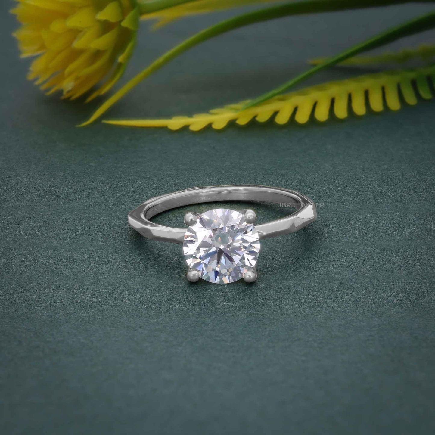 Squared edges Round Lab Grown Diamond Solitaire Ring