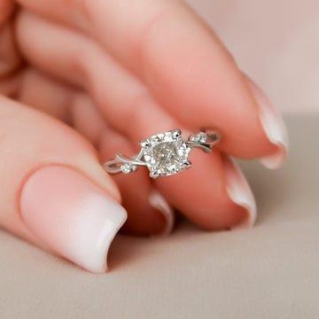 1CT Cushion Lab-Grown Diamond Solitaire Branch Engagement Ring - JBR Jeweler