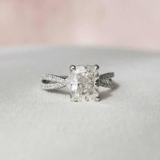 1CT Cushion Lab-Grown Diamond Solitaire Split Shank Engagement Ring - JBR Jeweler