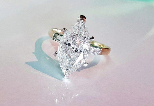 1CT Marquise Cut Side Baguette Lab-Grown Diamond Engagement Ring - JBR Jeweler