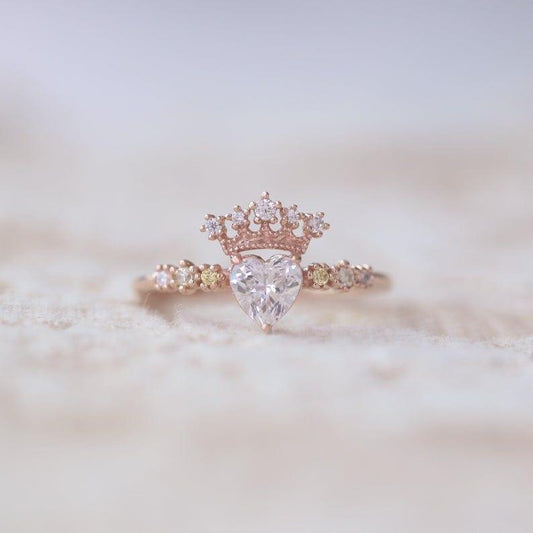 1Ct Rose gold crown heart Cut Moissanite Engagement Ring - JBR Jeweler