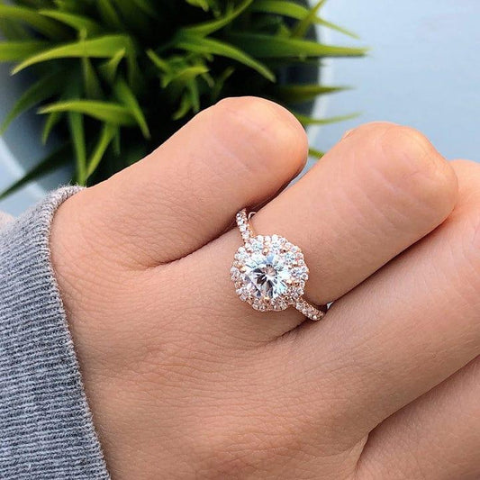 1CT Round Cut Lab Grown Diamond Flower Halo Engagement Ring - JBR Jeweler