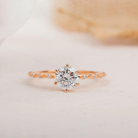 1CT Round Cut Lab-Grown Diamond Six Prong Engagement Ring - JBR Jeweler