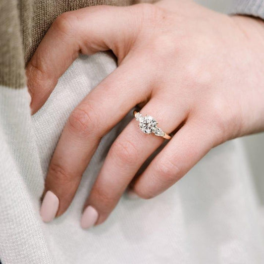 1CT Round Cut Lab Grown Diamond Three Stone Trellis Engagement Ring - JBR Jeweler