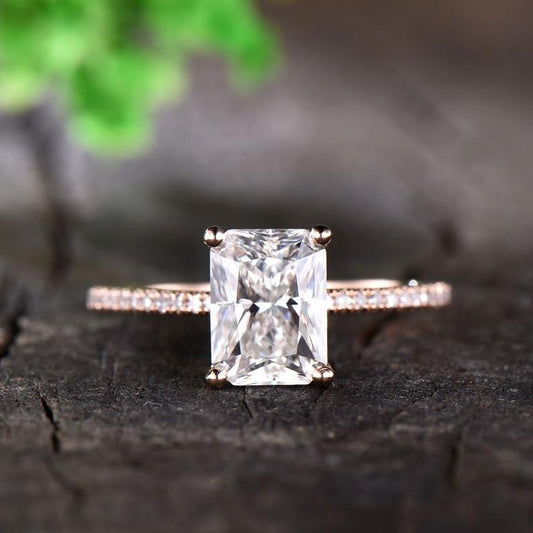 2.50CT Radiant Cut Moissanite Solitaire Pave Set Halo Promise Ring - JBR Jeweler