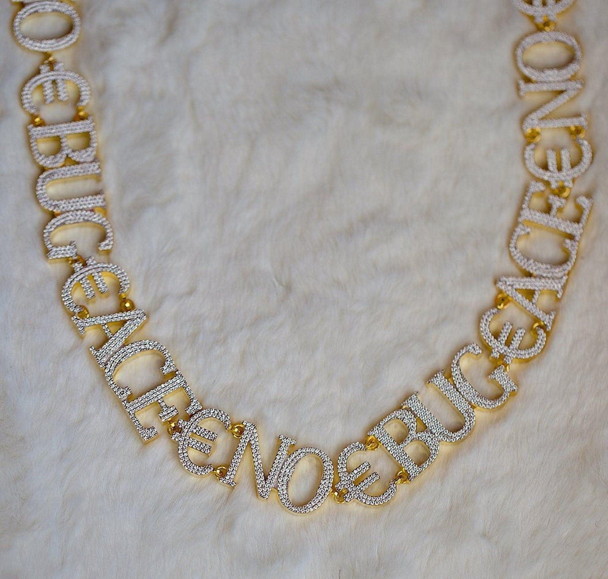 24 MM VVS Round Moissanite Diamond Custom Name Rapper link Chain - JBR Jeweler