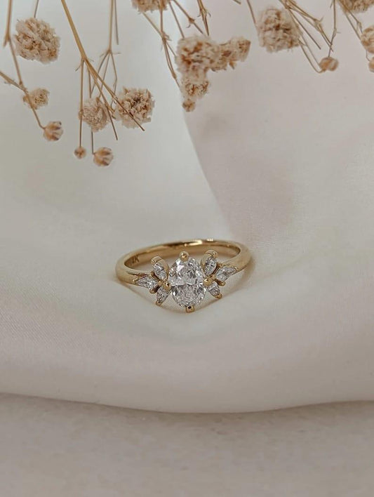 2CT Oval Cut Side Marquise Lab-Grown Diamond Engagement Ring - JBR Jeweler