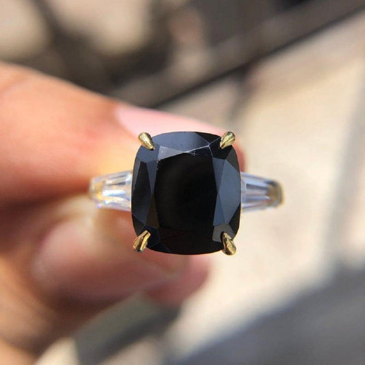 3CT Cushion Cut Black Moissanite Diamond Promise Ring - JBR Jeweler