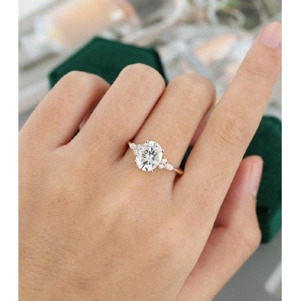 8x10 MM Oval Cut Unique Cluster Gold Moissanite Engagement Ring - JBR Jeweler
