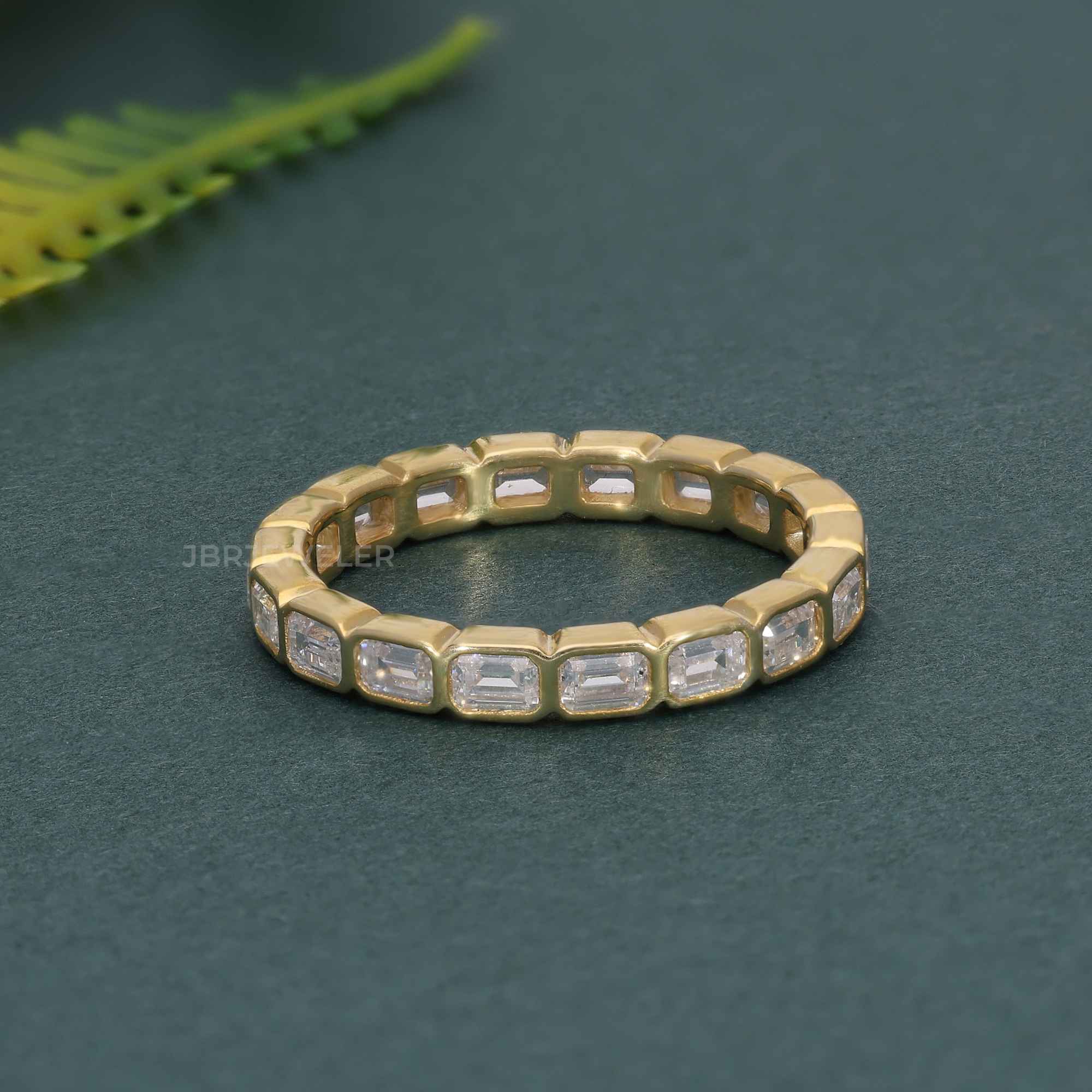Bezel Emerald Cut Lab Diamond Wedding Band