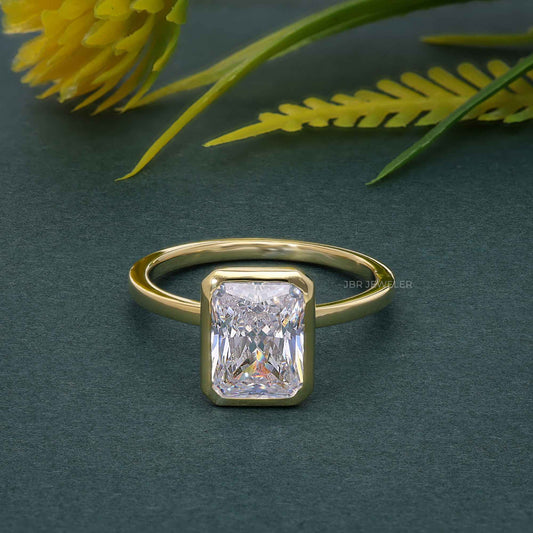 Classic Bezel Set Radiant Moissanite Diamond Engagement Ring