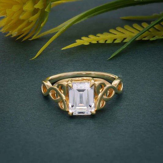 Celtic Emarald Moissanite Diamond Engagement Ring