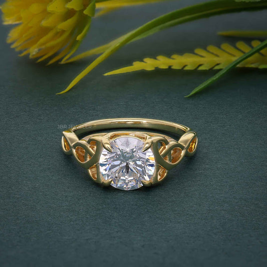 Celtic Round Brilliant Moissanite Diamond Engagement Ring