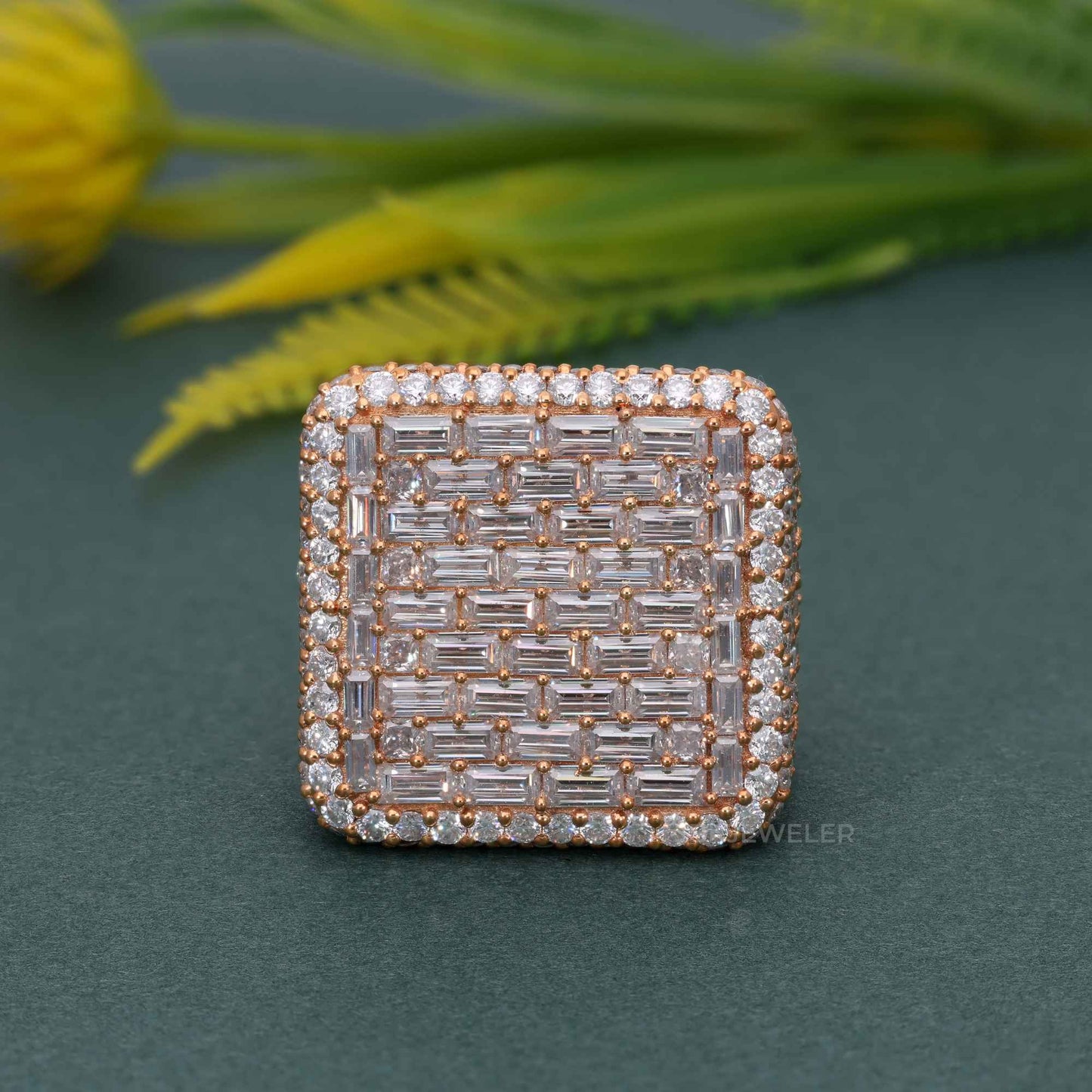 Mens Iced Out Ring Baguette and Round Cut VVS Moissanite Diamond Ring