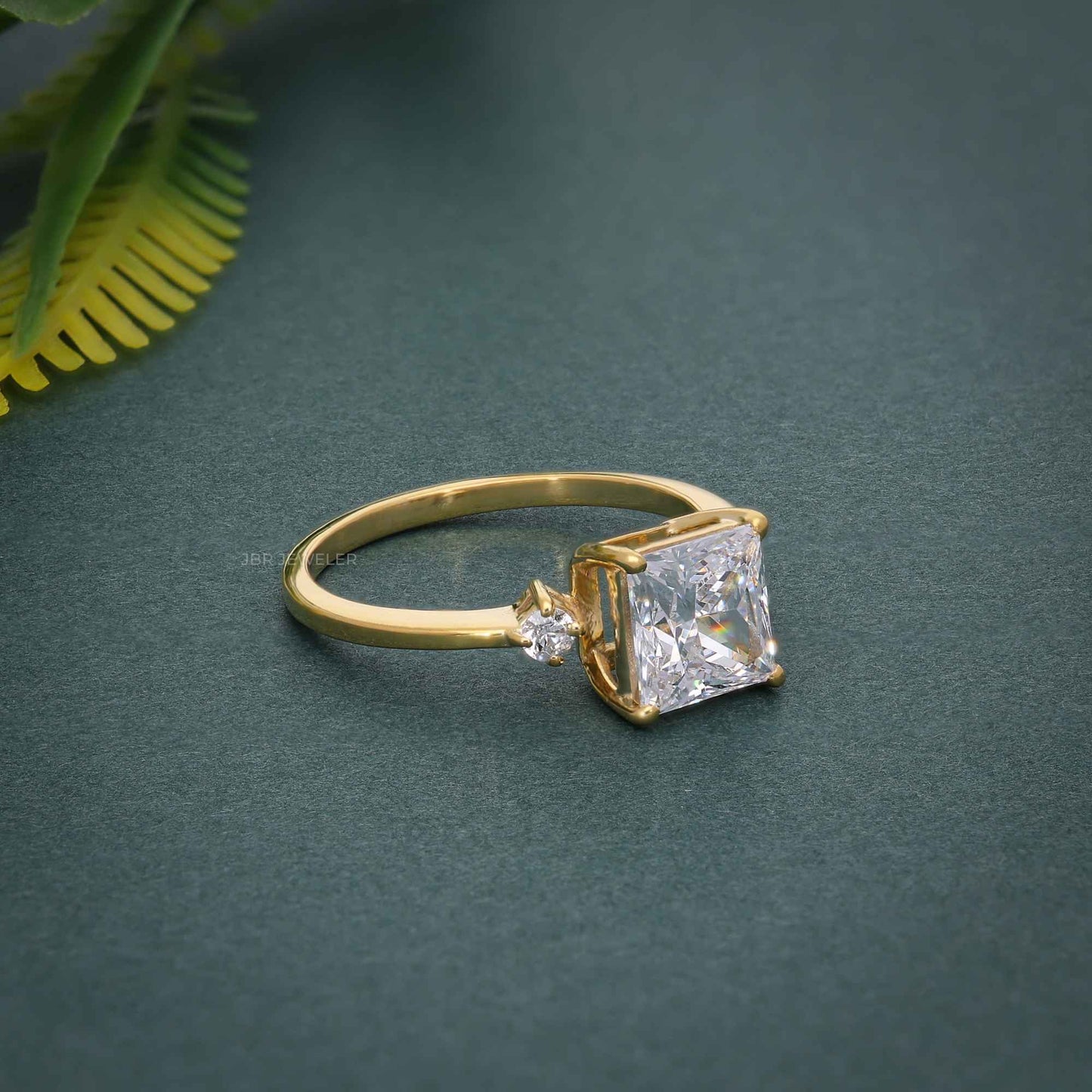 Three Stone Princess Cut Lab Grown Diamond Engagement Ring