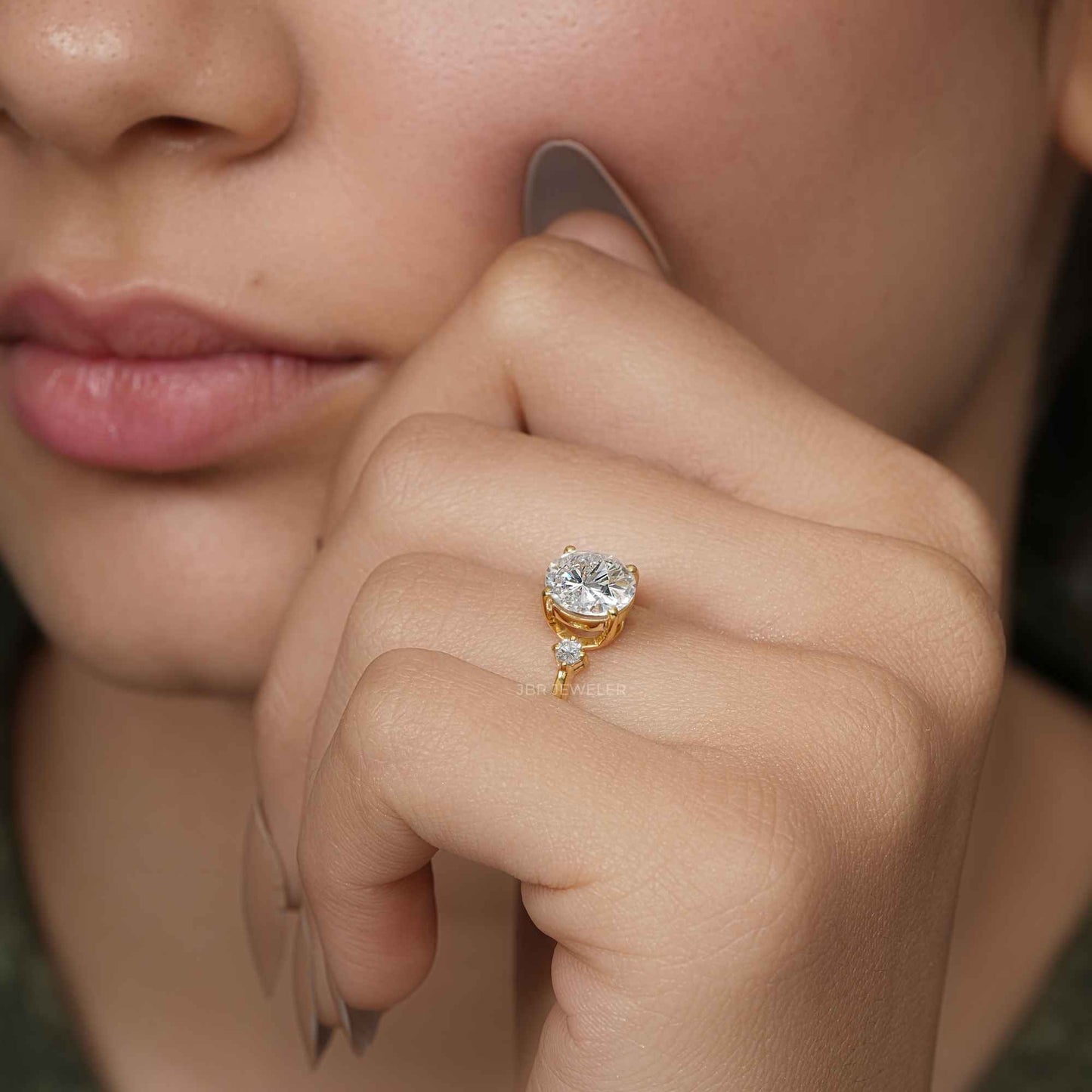 Three Stone Round Cut Lab Grown Diamond Engagement Ring