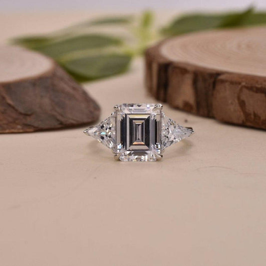 Emerald cut diamond Unique rose gold Triangle cut diamond Cluster engagement ring - JBR Jeweler