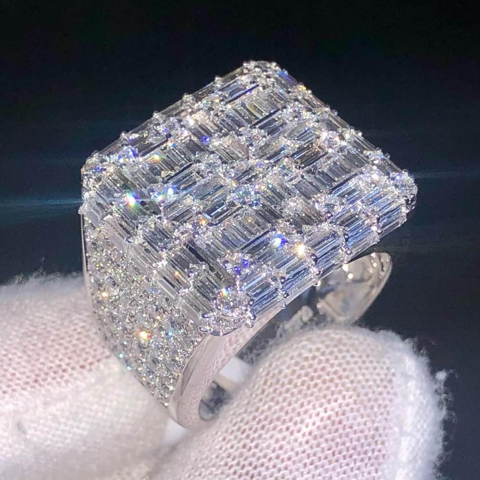 Full Ice out Baguette Diamond Ring, Real VVS Moissanite Diamond Ring For Men, Custom Hip Hop Ring - JBR Jeweler