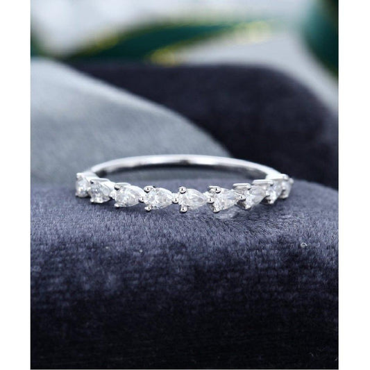 Half Eternity White Gold Pear Cut Stacking Matching Unique Moissanite Band - JBR Jeweler