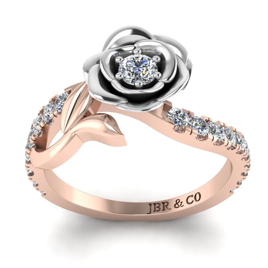 JBR Rose Flower Design Round Cut Sterling Silver Promise Ring - JBR Jeweler
