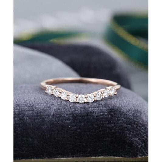 Minimalist Rose Gold Curved Stacking Matching Bridal Moissanite Wedding Matching Band - JBR Jeweler