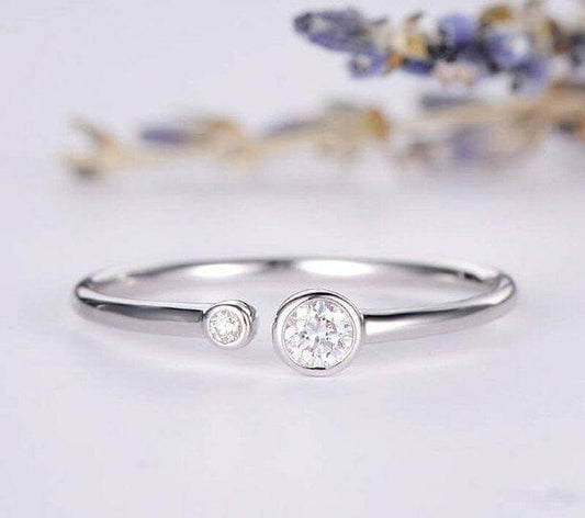 Open White Gold Ring Bezel Set Moissanite Promise Ring Band Christmas Gift - JBR Jeweler