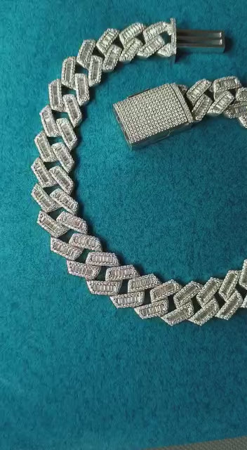 20MM Iced out VVS Moissanite Baguette Diamond Cuban link Bracelet