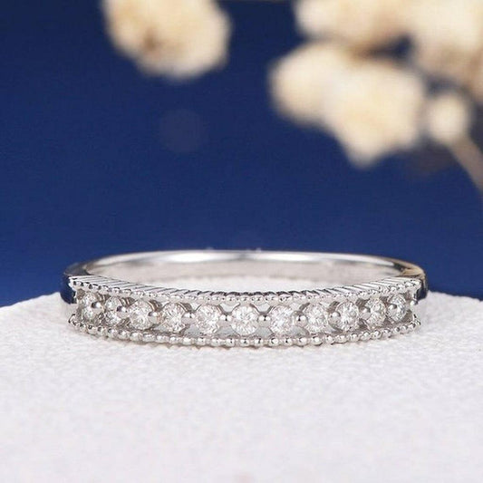 JBR Jeweler Lab Grown Wedding Ring Round Cut Lab Grown-CVD Diamond Milgrain Bead Wedding Band