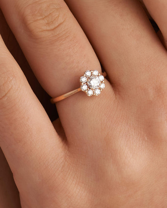 Round Cut Lab Grown Diamond Floral Halo Ring - JBR Jeweler