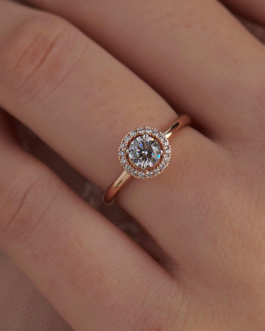 JBR Jeweler Lab Grown Engagement Ring Round Lab Grown Diamond Collar Round Solitaire Halo Ring
