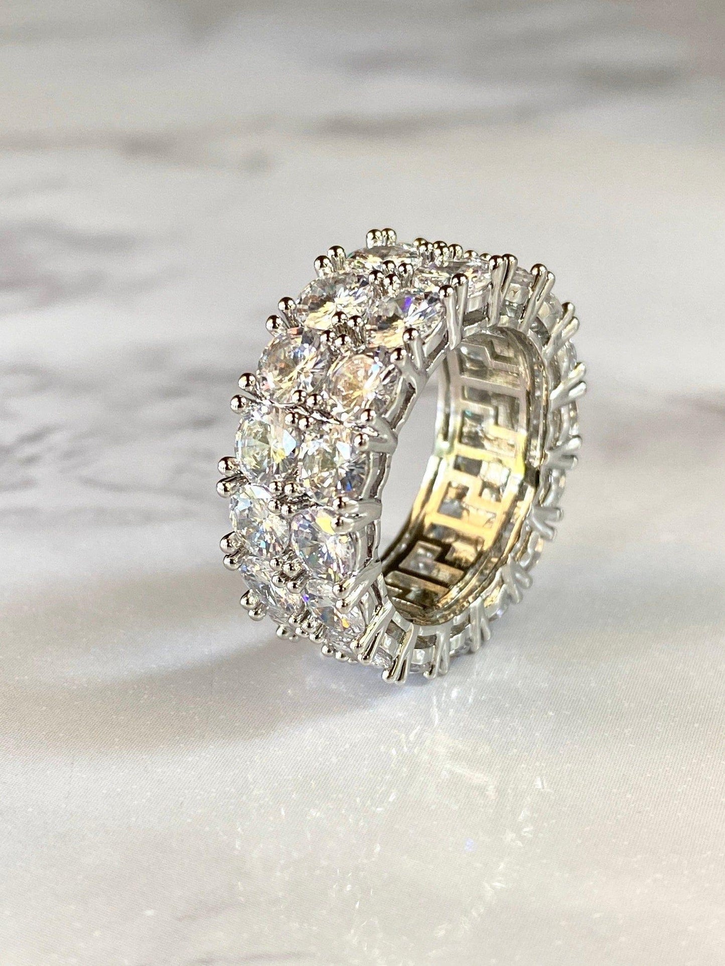 Tennis Band Ice out Silver 5X layered Designer Moissanite Diamond Ring band - JBR Jeweler