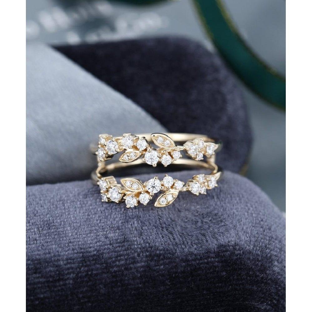 JBR Jeweler Moissanite Wedding Ring Unique Yellow Gold Vintage Double Women Floral Stacking Matching Moissanite Wedding Band