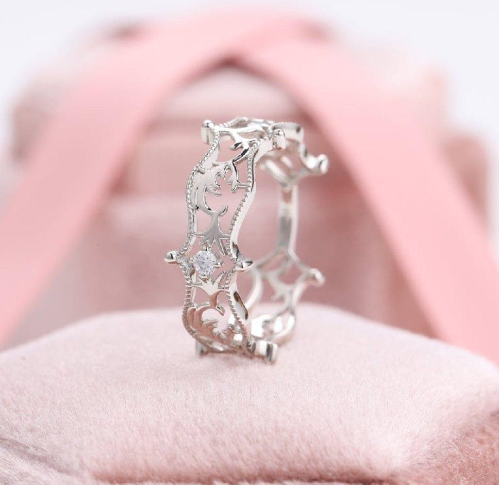 Vintage Diana 1Princess Tiara Crown Wide Band Diamond White Gold Band Ring Chunky Rings - JBR Jeweler