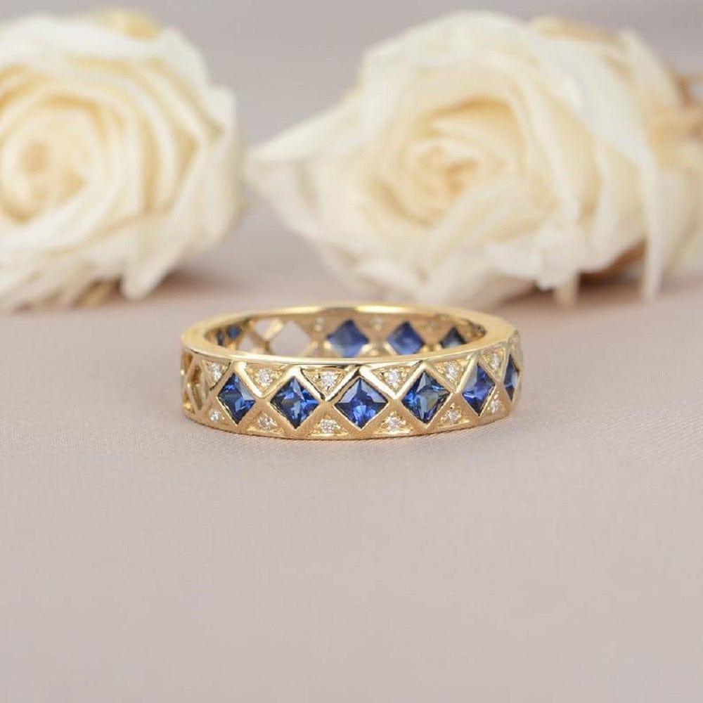 Vintage Princess Cut Sapphire Diamond Wedding Band - JBR Jeweler