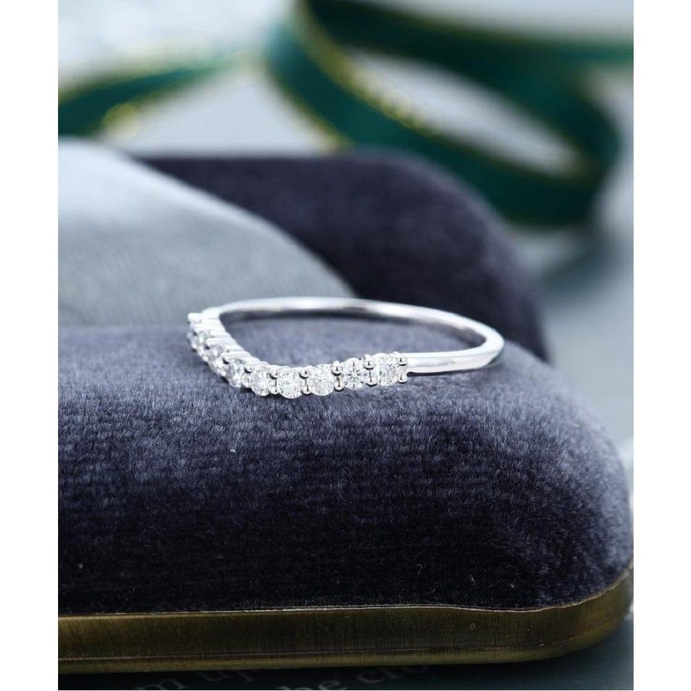 White Gold Curved Vintage Stacking Matching Bridal Moissanite Wedding Band - JBR Jeweler
