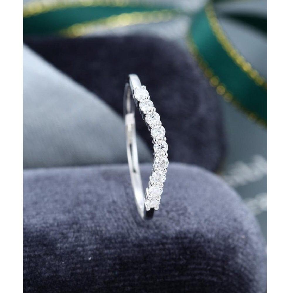 JBR Jeweler Moissanite Wedding Ring White Gold Curved Vintage Stacking Matching Bridal Moissanite Wedding Band