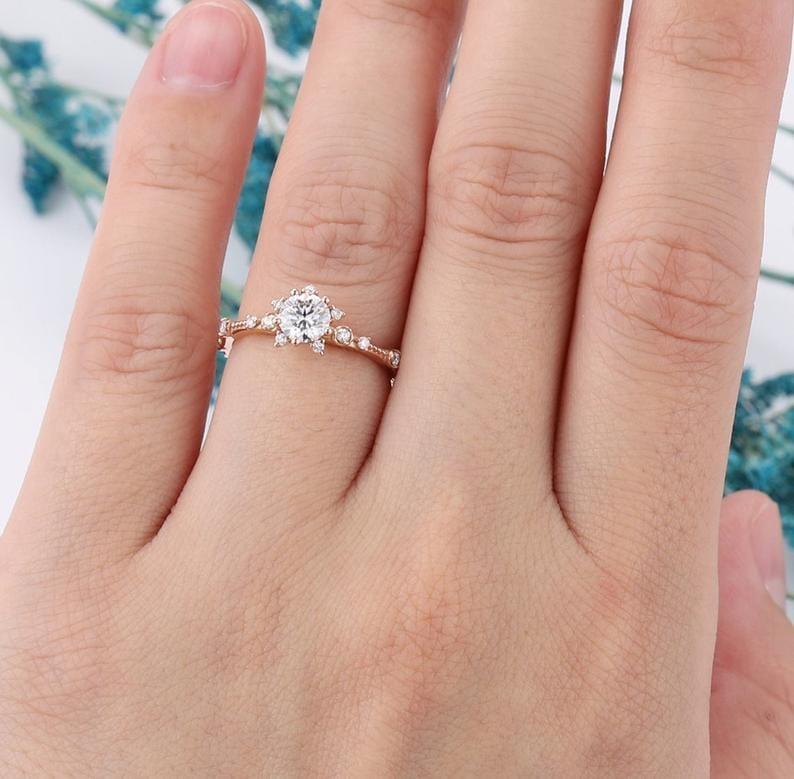 0.50CT Snowflake Solitary Fire Custom Unique Band Moissanite Engagement Rings - JBR Jeweler