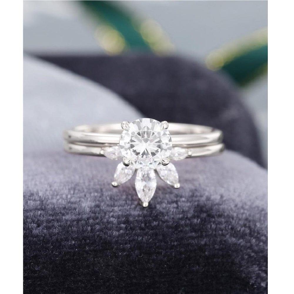 0.70Ct Round Cut Moissanite Engagement Ring Set With Marquise Shape Matching Band - JBR Jeweler