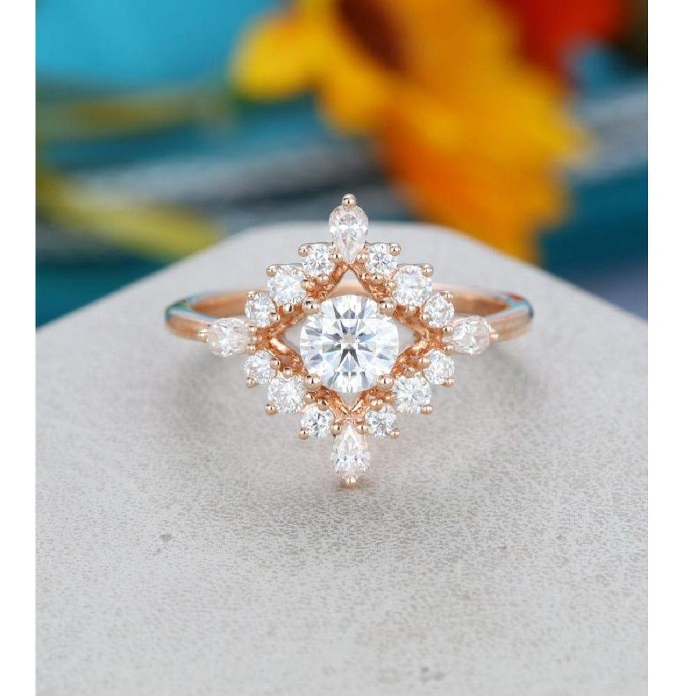 0.70CT Round Cut Rose Gold Cluster Antique Floral Wedding Moissanite Engagement Ring - JBR Jeweler