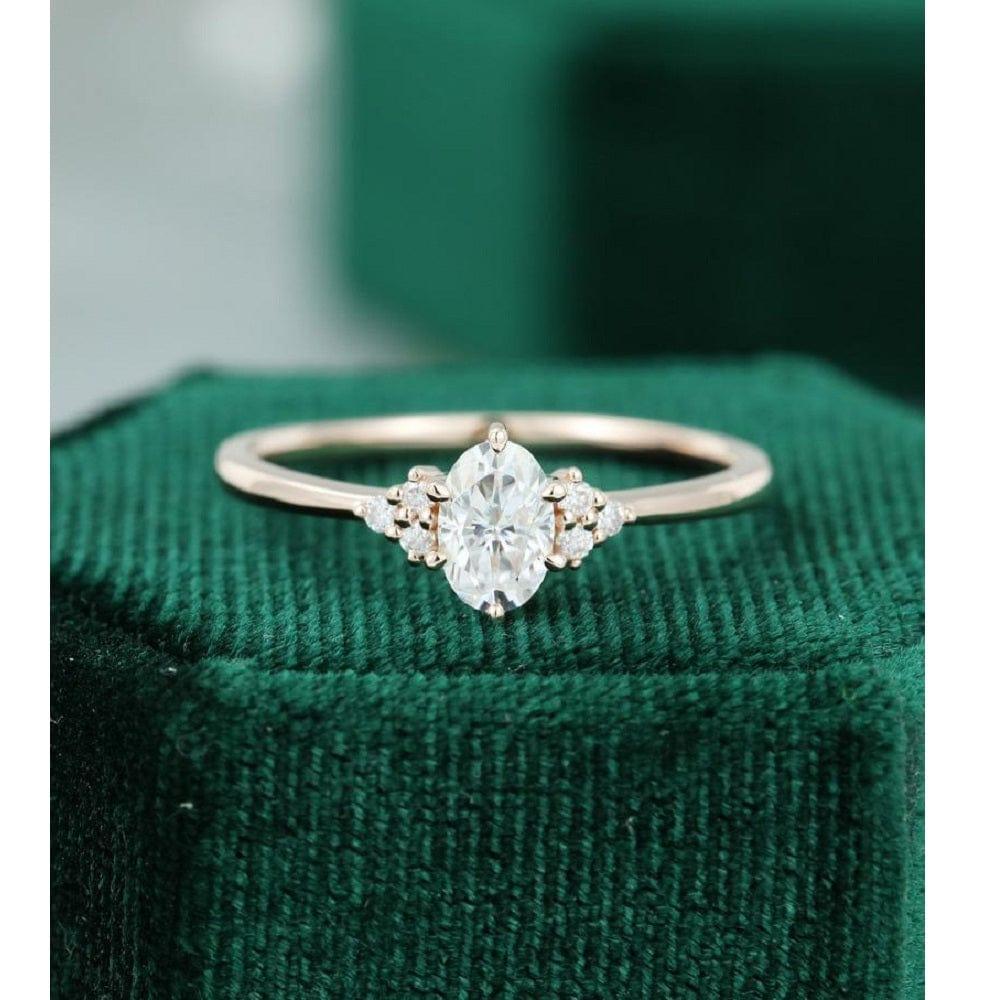 0.75 CT Oval Diamond Cluster Rose Gold Moissanite Engagement Ring - JBR Jeweler