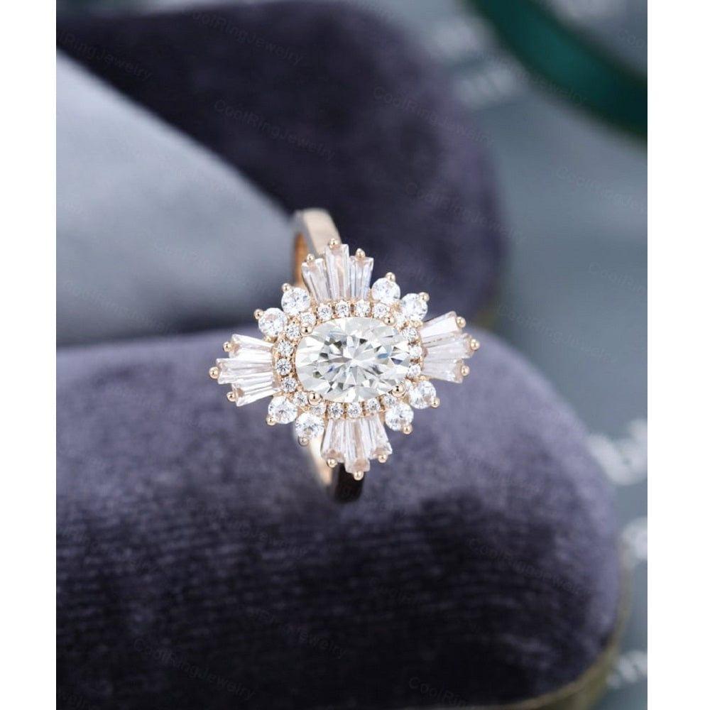 0.75CT Oval Cut Yellow Gold Antique Floral Halo Moissanite Engagement Ring - JBR Jeweler