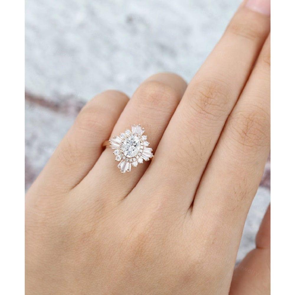 0.75CT Oval Cut Yellow Gold Antique Floral Halo Moissanite Engagement Ring - JBR Jeweler