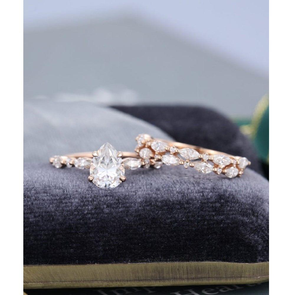 0.75CT Pear Cut Rose Gold Vintage Half Eternity Wedding Band Moissanite Engagement Ring - JBR Jeweler